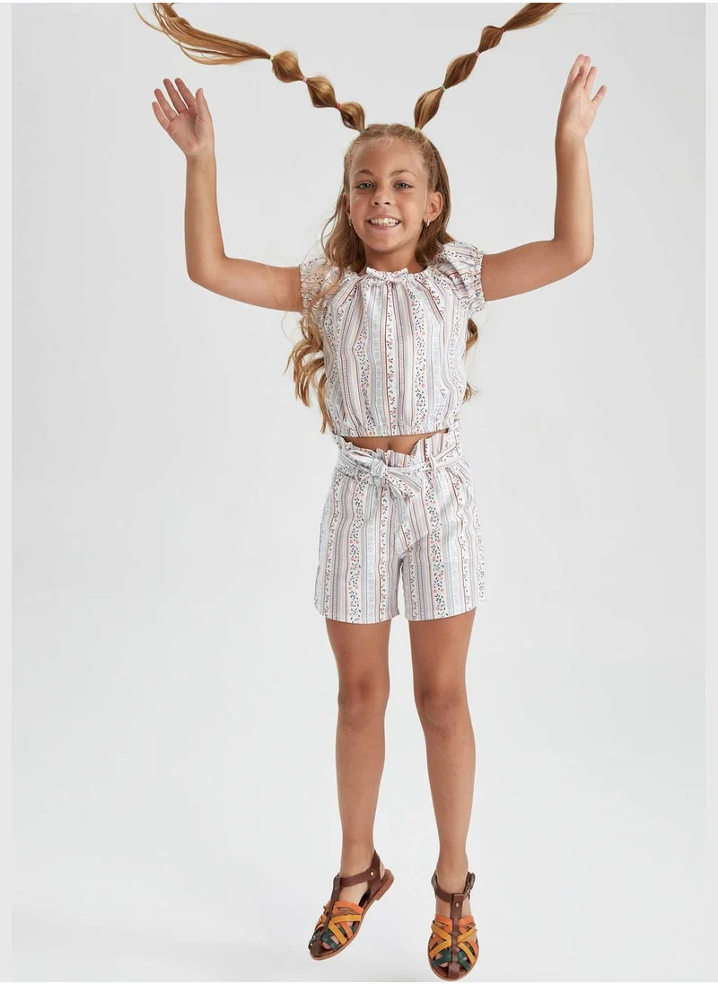 DeFacto Paperbag Fit Belted Striped Short