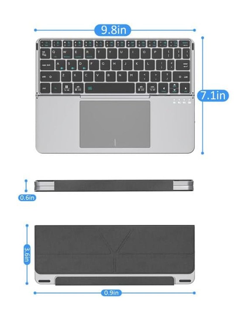 Rock Pow Bluetooth Tablet Keyboard for iPad/Tablet/Smartphone MicroPack Foldable Bluetooth Tablet Keyboard with Touchpad & Stand, PU Leather Cover, 500mAh Battery.Ultra-Thin Portable Keyboard Compatible with iPad Pro/Air/Mini/ Galaxy/Huawei/Honor/Xiaomi/Lenovo Tablets all model with Bluetooth - Silver - Image 3