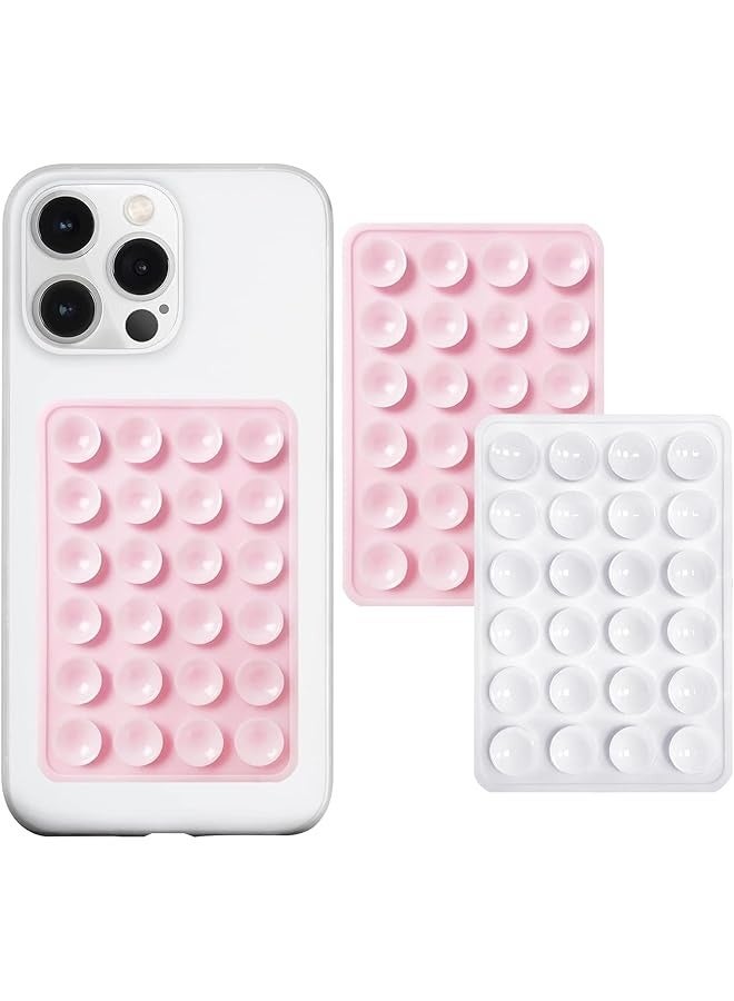 PROMASS 2 Pack Silicone Suction Phone Case Mount, Silicon Adhesive Suction Cup Phone Mount, Non Slip Sticky Phone Grip for Cellphone, Strong Grip Holder for Selfies and Videos (LightPink&White)  - Image 1