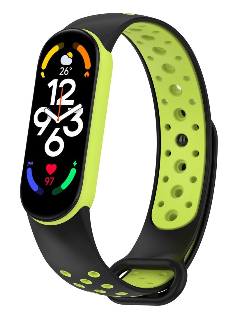 Strap for Xiaomi Mi Band 3/4 Women Men Armband, Two Colours Breathable Adjustable Soft Silicone Replacement Strap (Black/Lemon) - Image 1