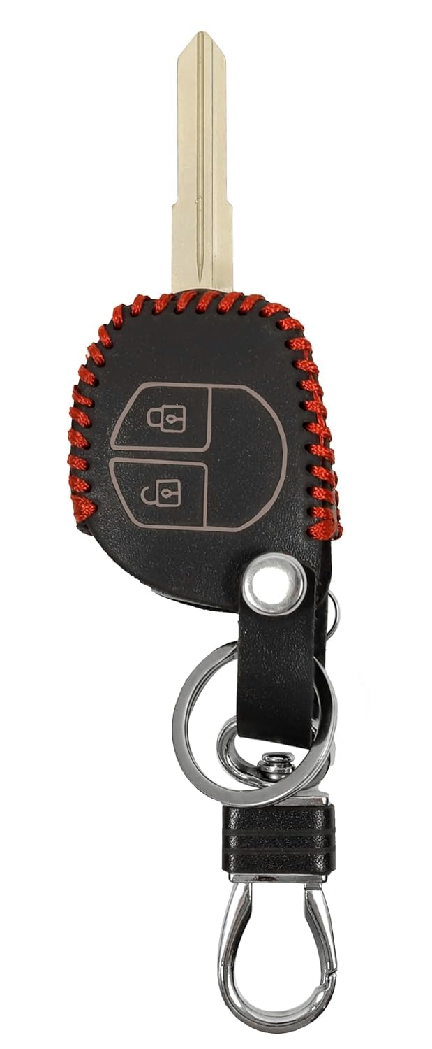 Aliens World Leather Smart Car Key Cover Case with Metal Hook Keychain for Maruti Suzuki S Presso, Alto Baleno, Alto 800 Ignis, Alto K10, Swift, Celerio S Cross, Ritz, Ciaz (Black) - Image 1