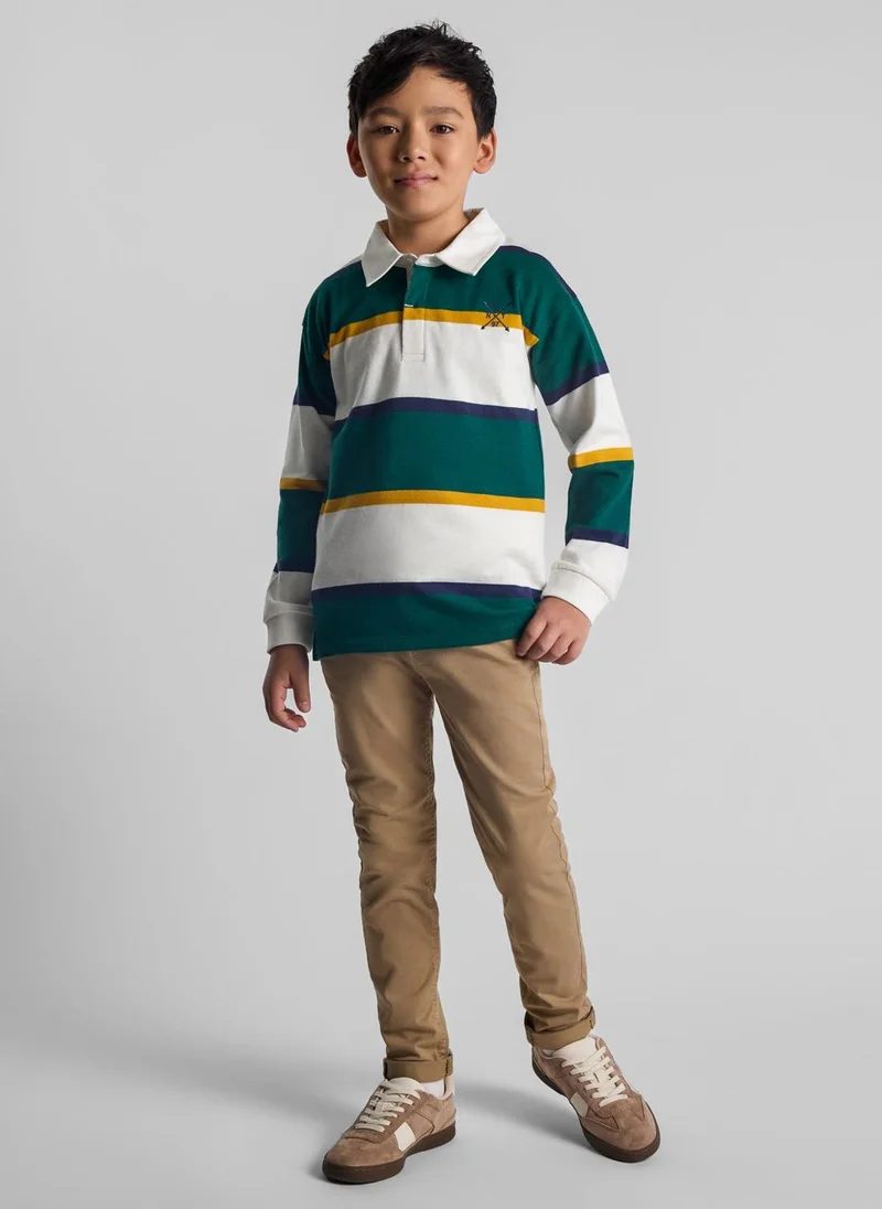MINOTI Teen Boys Rugby Top with Long Sleeves and Chest Print
