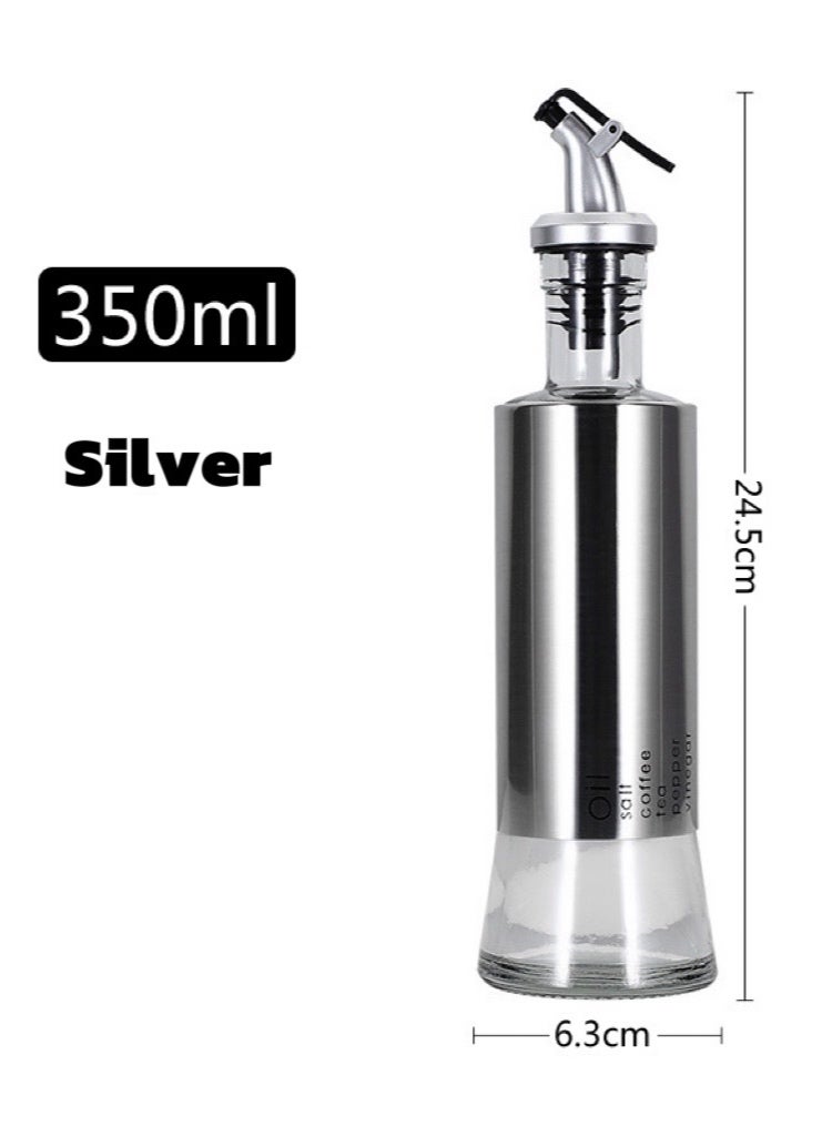 350ml Glass Oil & Vinegar Dispenser Bottles with Stainless Steel Spout, Leak-Proof, for Kitchen Cooking & BBQ,  Silver - Image 5