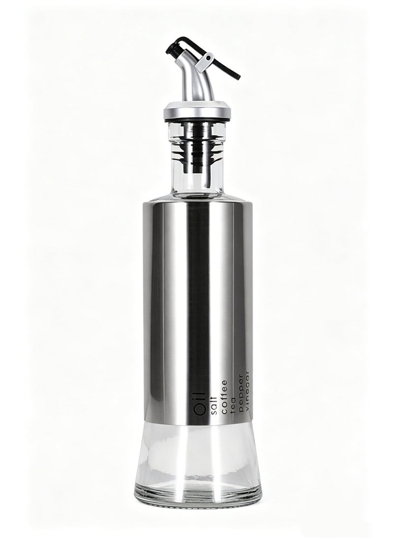 350ml Glass Oil & Vinegar Dispenser Bottles with Stainless Steel Spout, Leak-Proof, for Kitchen Cooking & BBQ,  Silver - Image 1