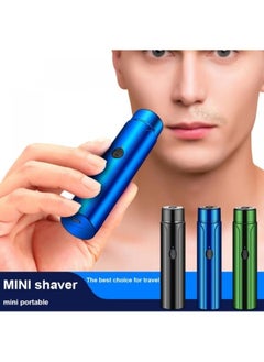 Mini Portable Electric Shaver,USB Rotary Razor, Pocket Size Washable Electric Razor, Wet and Dry Use Mini Electric Shaver for Men Gift for Husband Father (Blue)