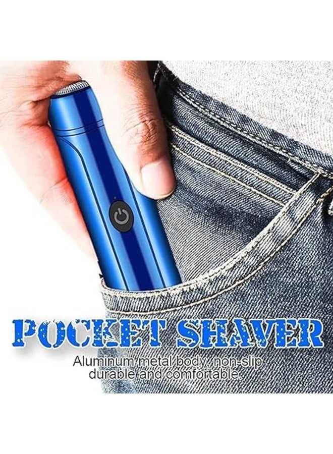 Maxtop Mini Portable Electric Shaver,USB Rotary Razor, Pocket Size Washable Electric Razor, Wet and Dry Use Mini Electric Shaver for Men Gift for Husband Father (Blue) - Image 2