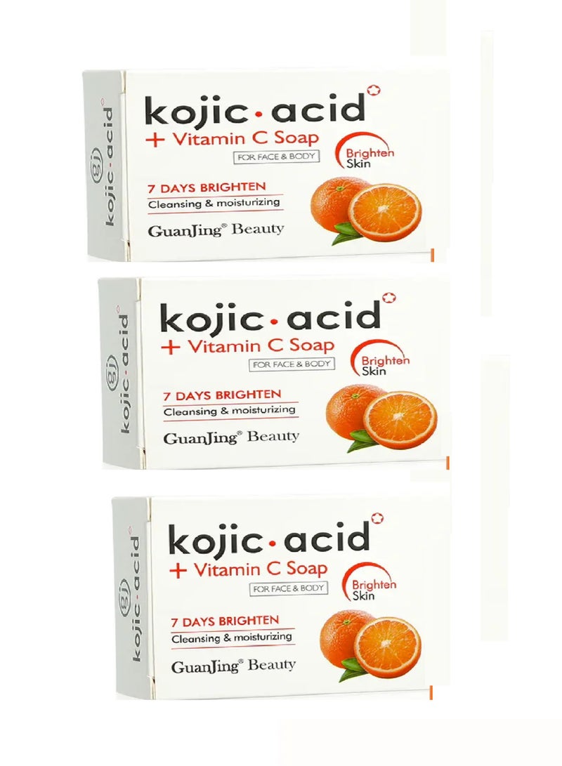 GUANJING Three Pieces Of Kojic Acid And Vitamin C Soap For Face And Body 3X120g - Image 1