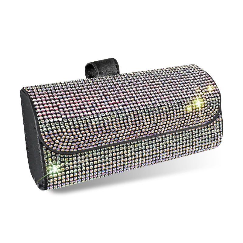 Ferianl Bling Sunglasses Holder for Car Sun Visor Rhinestone Auto Eyeglasses Mount Clip Organizer Leather Sunvisor Sunglasses Storage Case Universal Glasses Holder Clips for SUV Sedan Van AB - Image 3