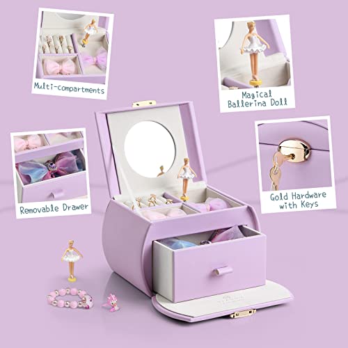 VLANDO Kids Musical Jewelry Box for Girls with Drawer Music Box with Ballerina and Stickers for Birthday Bedroom Decor Gifts for Girls Kids Christmas Thanksgiving Gifts 2024 Purple - Image 3