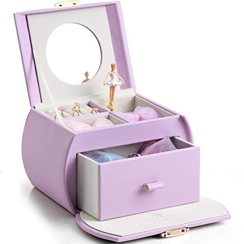 VLANDO Kids Musical Jewelry Box for Girls with Drawer Music Box with Ballerina and Stickers for Birthday Bedroom Decor Gifts for Girls Kids Christmas Thanksgiving Gifts 2024 Purple - Image 1
