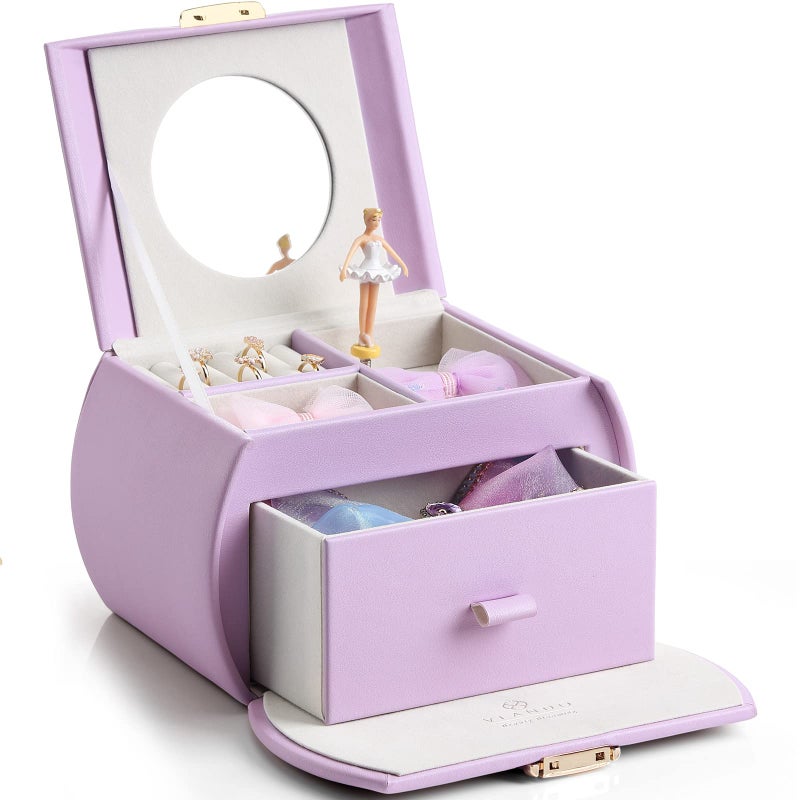VLANDO Kids Musical Jewelry Box for Girls with Drawer Music Box with Ballerina and Stickers for Birthday Bedroom Decor Gifts for Girls Kids Christmas Thanksgiving Gifts 2024 Purple - Image 2