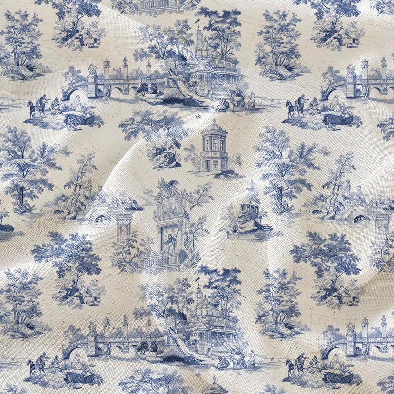 LOVOUS Vintage Blue toile Curtains 84 Inch Length Linen Toile de Jouy Light Filtering French Country Window Curtain for Living Room Bedroom Rod Pocket Victorian Window Treatments Drapes,2 Panels Set,Q2 - Image 3