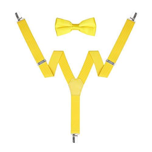Action Ward Kids Suspenders Bowtie Set - Adjustable Suspender Set for Children Boys Girls (Yellow) - Image 1