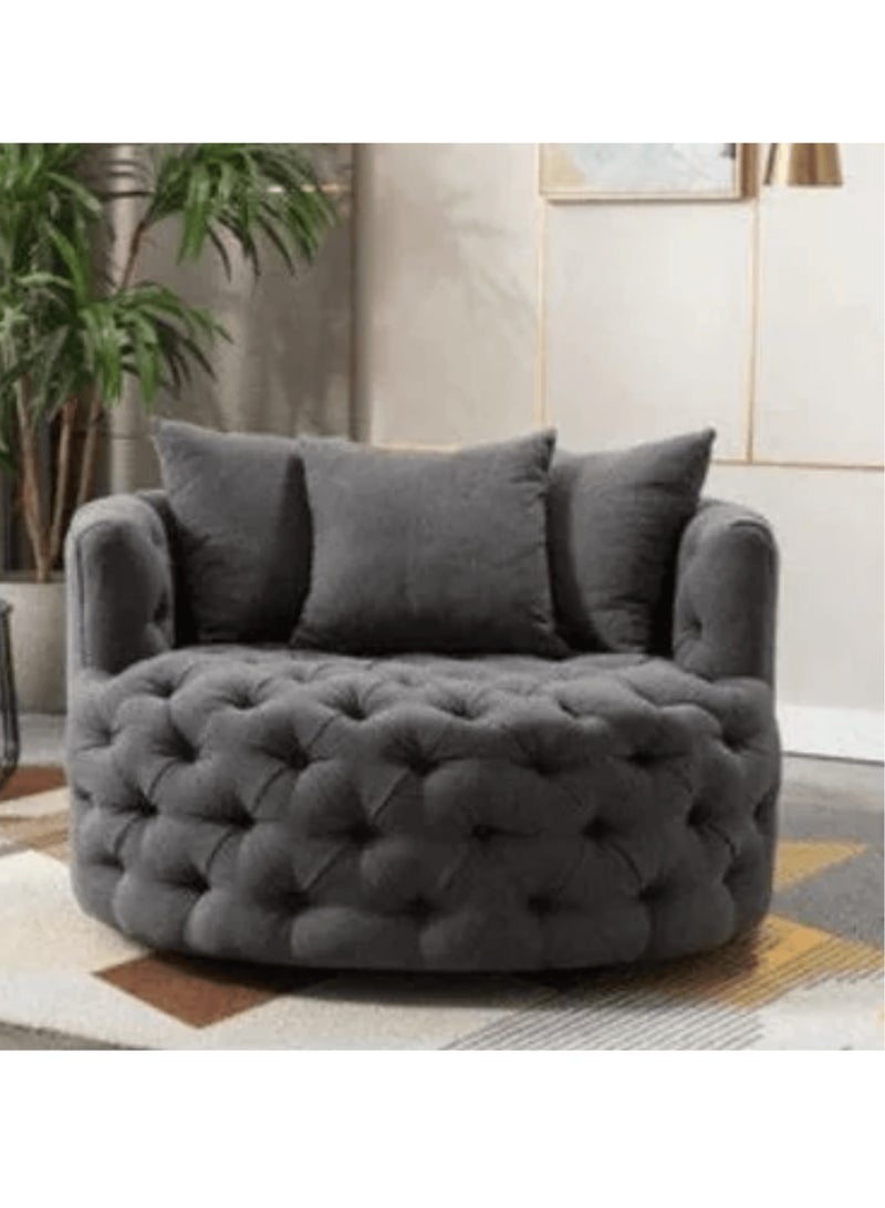 وودن تويست أريكة مستديرة حديثة بتصميم معنقدة على شكل زر برميل لغرفة المعيشة مع 3 وسائد (رمادي) - Image 2