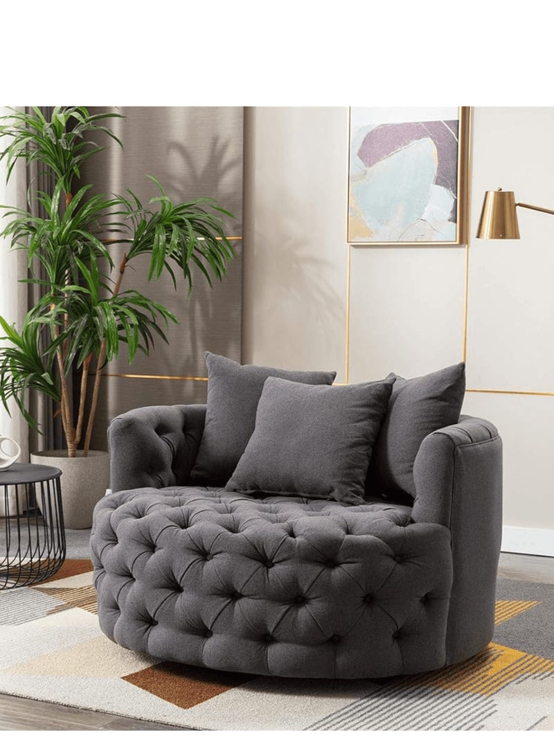 وودن تويست أريكة مستديرة حديثة بتصميم معنقدة على شكل زر برميل لغرفة المعيشة مع 3 وسائد (رمادي) - Image 3