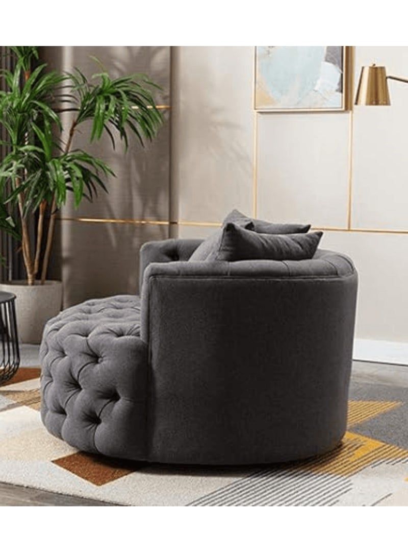 وودن تويست أريكة مستديرة حديثة بتصميم معنقدة على شكل زر برميل لغرفة المعيشة مع 3 وسائد (رمادي) - Image 4