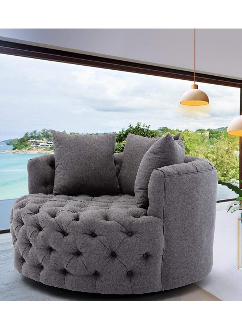 وودن تويست أريكة مستديرة حديثة بتصميم معنقدة على شكل زر برميل لغرفة المعيشة مع 3 وسائد (رمادي) - Image 5