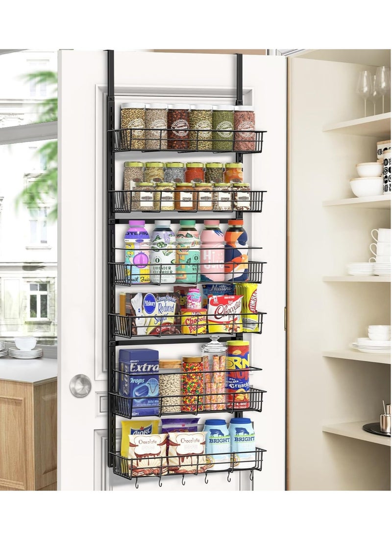 رف عتادة بالفولاذ الكربوني 6 طبقات منظم خلف الباب – ارتفاع قابل للتعديل سلع قابلة للفصل | رف مطبخ للتخزين ومعلق حمام | رف توابل مطبخ خلف الباب منظم علب للمنزل والمطبخ والغسالة والحمام – لون أسود - Image 1