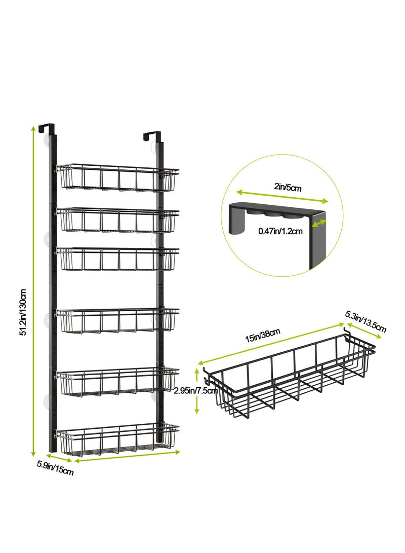 رف عتادة بالفولاذ الكربوني 6 طبقات منظم خلف الباب – ارتفاع قابل للتعديل سلع قابلة للفصل | رف مطبخ للتخزين ومعلق حمام | رف توابل مطبخ خلف الباب منظم علب للمنزل والمطبخ والغسالة والحمام – لون أسود - Image 2