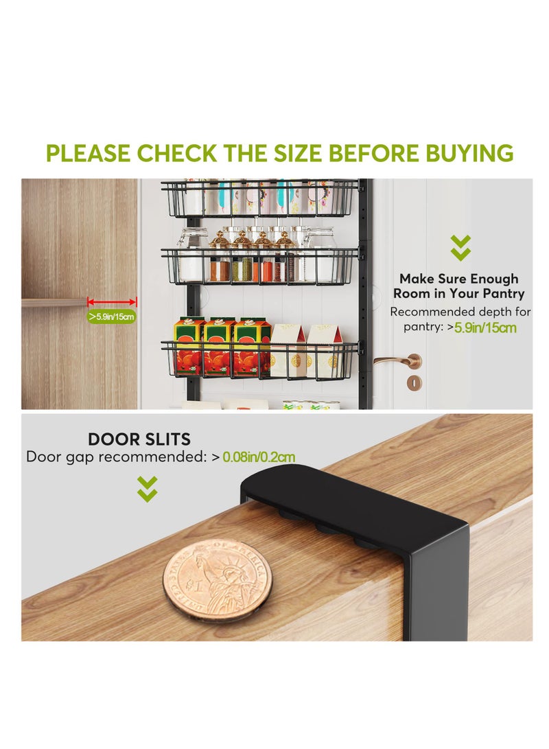 رف عتادة بالفولاذ الكربوني 6 طبقات منظم خلف الباب – ارتفاع قابل للتعديل سلع قابلة للفصل | رف مطبخ للتخزين ومعلق حمام | رف توابل مطبخ خلف الباب منظم علب للمنزل والمطبخ والغسالة والحمام – لون أسود - Image 3