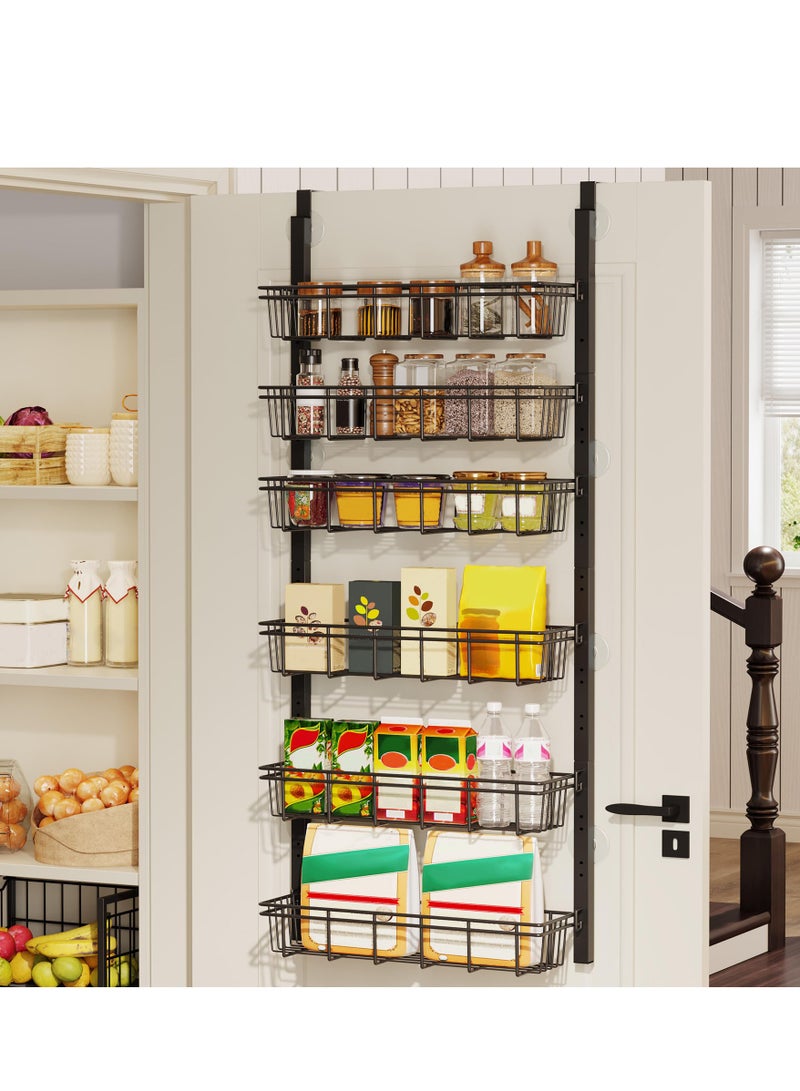 رف عتادة بالفولاذ الكربوني 6 طبقات منظم خلف الباب – ارتفاع قابل للتعديل سلع قابلة للفصل | رف مطبخ للتخزين ومعلق حمام | رف توابل مطبخ خلف الباب منظم علب للمنزل والمطبخ والغسالة والحمام – لون أسود - Image 5