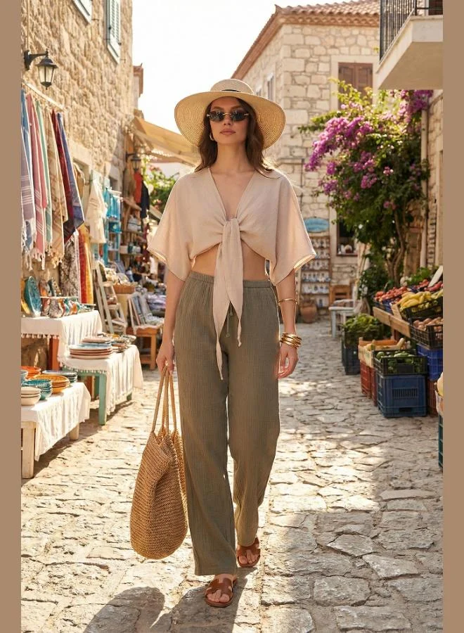 ليلا Lela Cotton Comfort Fit Tie-Up Batwing Sleeve Bolero Women's BOLERO 5866354