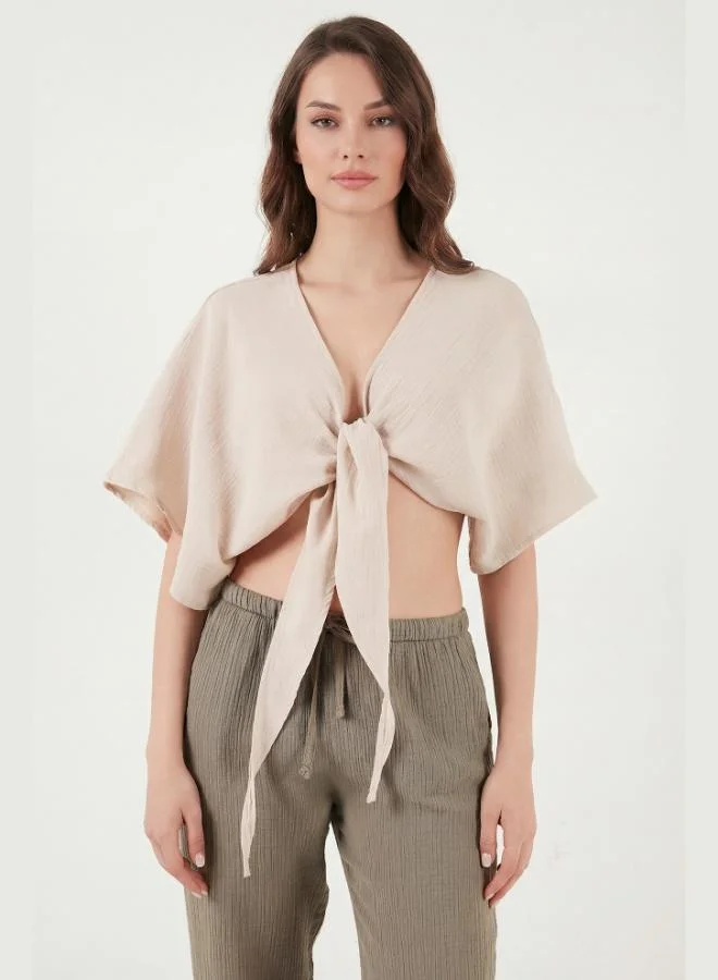 ليلا Lela Cotton Comfort Fit Tie-Up Batwing Sleeve Bolero Women's BOLERO 5866354