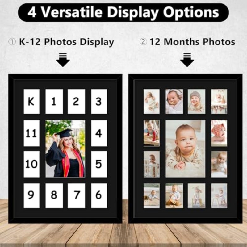 12x16 School Years Picture Frame K-12, Display One 5x7 Photo and Twelve 2.5x3.5 Pictures, Graduation Photo Collage Black Frame with Mat and Plexiglass for Wall hanging, Black Mat, Black - Image 5