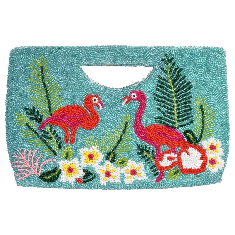 Bamboo Trading Flamingo Half Moon Clutch, 10-Inch, Multicolor