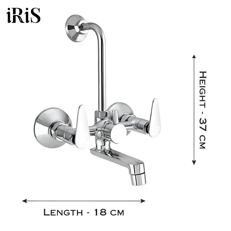 IRIS 2-in-1 Brass Wall Mixer Tap with Overhead Shower Provision | Visible Hot & Cold Indicators | 125mm Long Bend Pipe | Chrome Finish Bathroom Faucet - Image 3