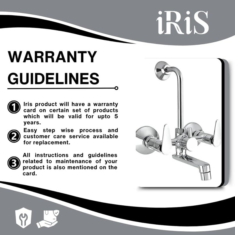 IRIS 2-in-1 Brass Wall Mixer Tap with Overhead Shower Provision | Visible Hot & Cold Indicators | 125mm Long Bend Pipe | Chrome Finish Bathroom Faucet - Image 5