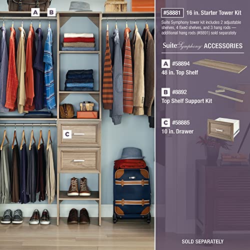 ClosetMaid SuiteSymphony Wood, Add On Accessory Shaker Style, For Storage, Closet, Clothes, x 10” Size for 16 in. Units, Natural Gray/Satin Nickel, 16" X 10" Drawer - Image 4