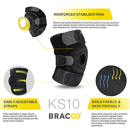 Bracoo Adjustable Compression Knee Patellar Pad Tendon Support Sleeve Brace for Men Women - Arthritis Pain, Injury Recovery, Running, Workout, KS10 (Black) - Image 2