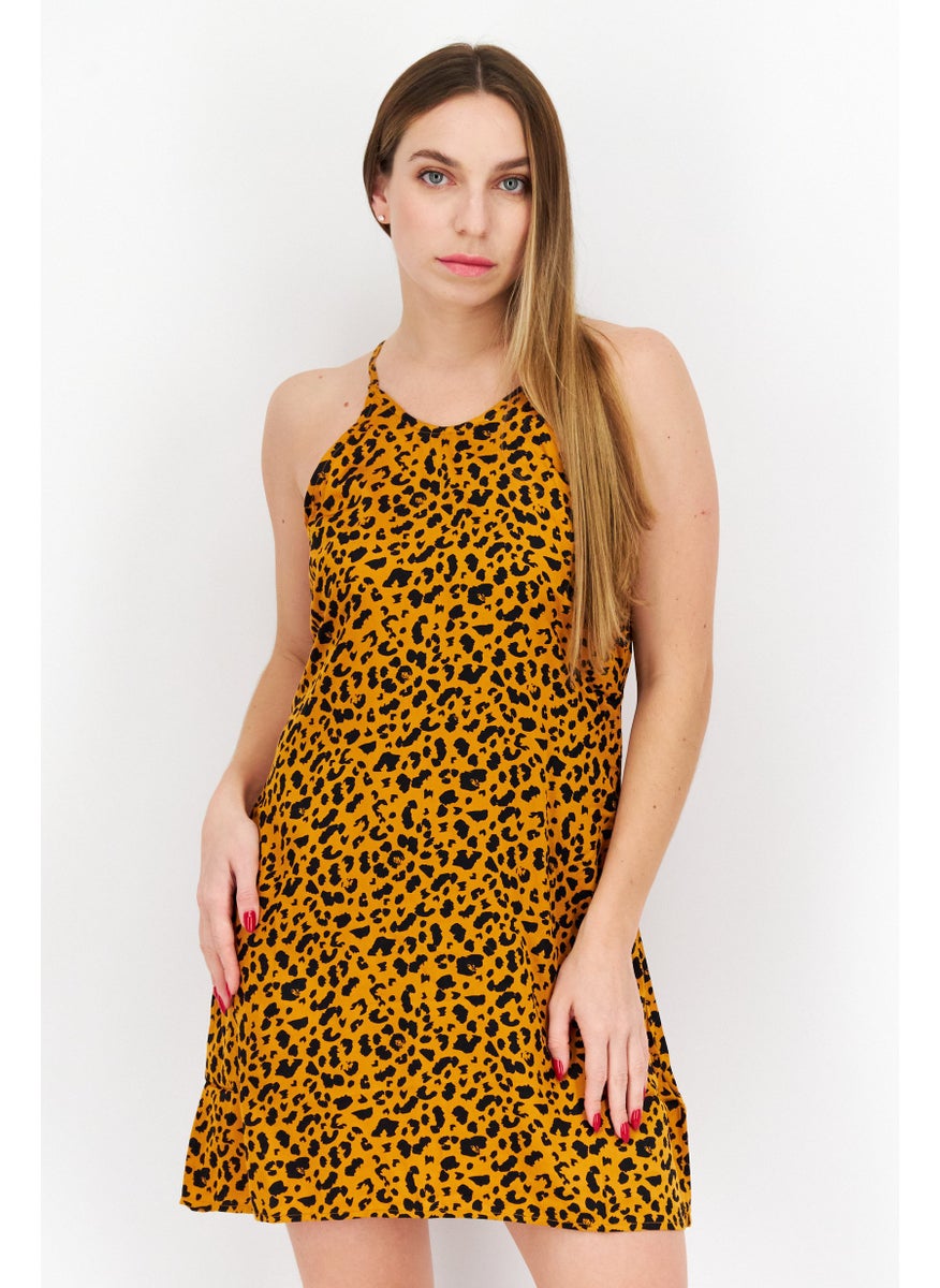 rvca - Women Allover Print Mini Dress, Dark Orange - Image 1
