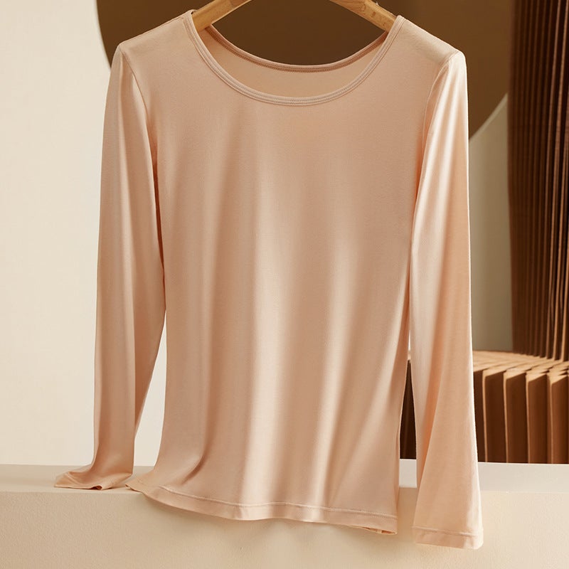 Womens Modal Thermal Shirt Autumn Winter Round Neck 601 skin color - Image 1