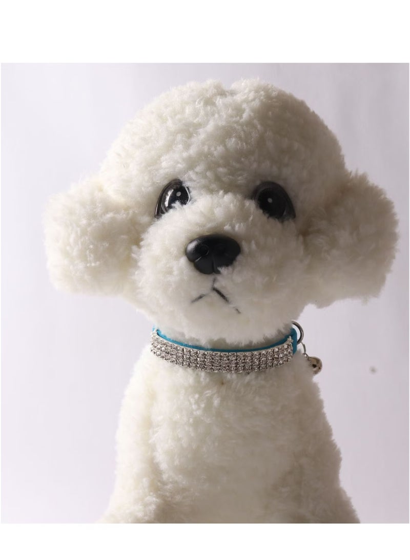 طوق قطط قابل للتعديل للكلاب الصغيرة مضاد للاختناق مع جرس من أحجار الراين المخمل الناعم للقطط الأليفة أو الكلاب الصغيرة، قلادة زرقاء - Image 2