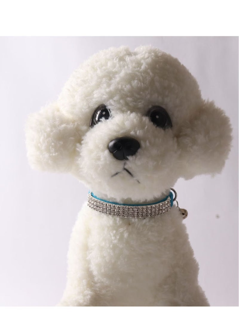 طوق قطط قابل للتعديل للكلاب الصغيرة مضاد للاختناق مع جرس من أحجار الراين المخمل الناعم للقطط الأليفة أو الكلاب الصغيرة، قلادة زرقاء - Image 3