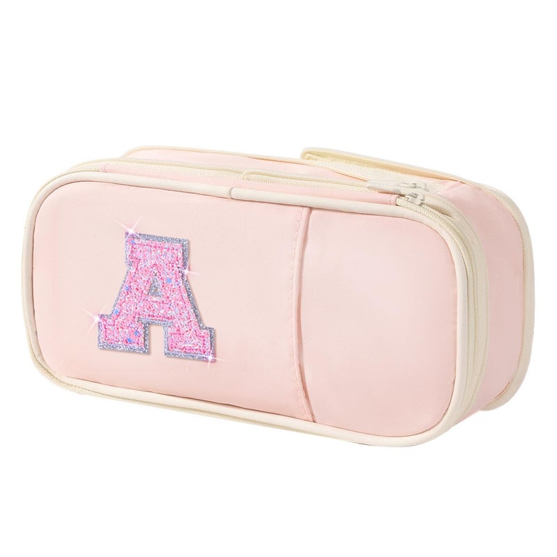 Janhavi Preppy Pencil Case for School Supplies Initial Large Pink Penicl Case for Nursing Bag Cute Pencil Pouch Bag for OfficeBirthday Gifts for 6 7 8 9 10 11 12 13 Year Old GirlsPink A