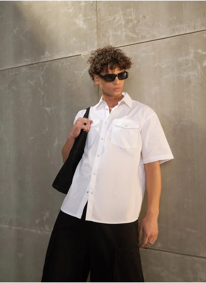 ساسافراس Sassafras White Poplin Front Pocket Relax Fit Shirt