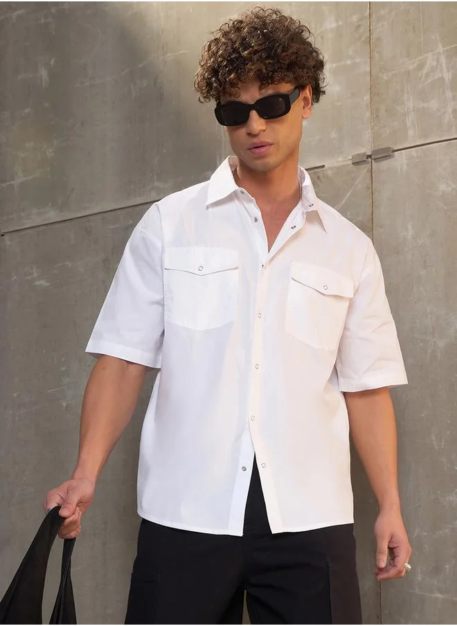 ساسافراس Sassafras White Poplin Front Pocket Relax Fit Shirt