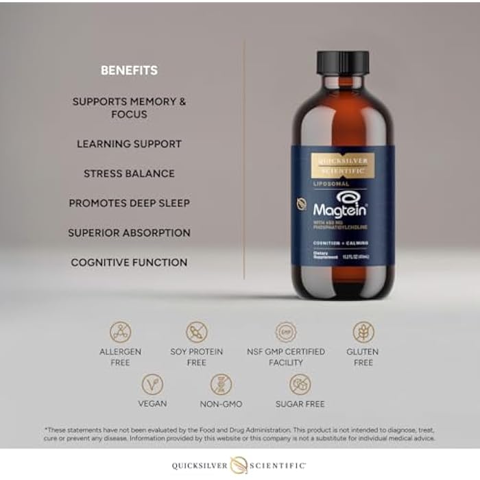 Quicksilver Scientific Liposomal Magtein - Magnesium Supplement for Brain Function Support - Stress, Sleep & Memory Support - Gluten-Free, Sugar-Free & Vegan - 15.2 fl oz (30 Servings) - Image 4