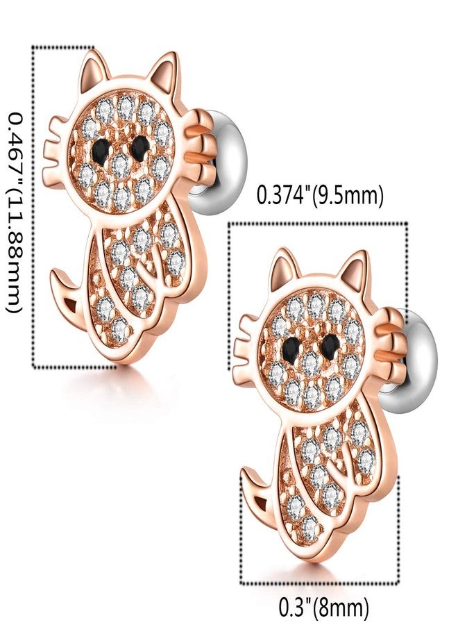 CANDYFANCY 18G Stainless Steel Cute Cat Cubic Zirconia Cartilage Ear Stud Helix Earrings Women 2Pieces(Rose Gold) - Image 4