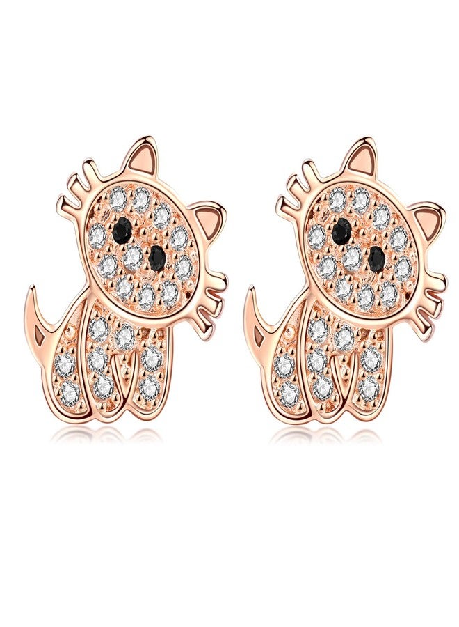 CANDYFANCY 18G Stainless Steel Cute Cat Cubic Zirconia Cartilage Ear Stud Helix Earrings Women 2Pieces(Rose Gold) - Image 1