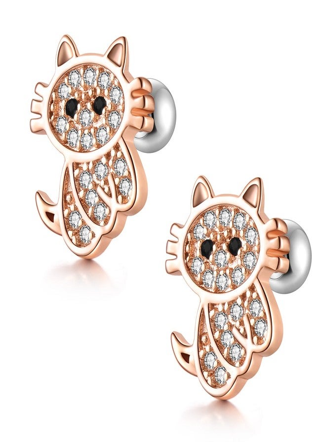 CANDYFANCY 18G Stainless Steel Cute Cat Cubic Zirconia Cartilage Ear Stud Helix Earrings Women 2Pieces(Rose Gold) - Image 2