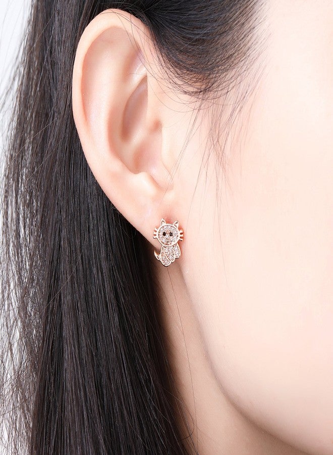CANDYFANCY 18G Stainless Steel Cute Cat Cubic Zirconia Cartilage Ear Stud Helix Earrings Women 2Pieces(Rose Gold) - Image 3