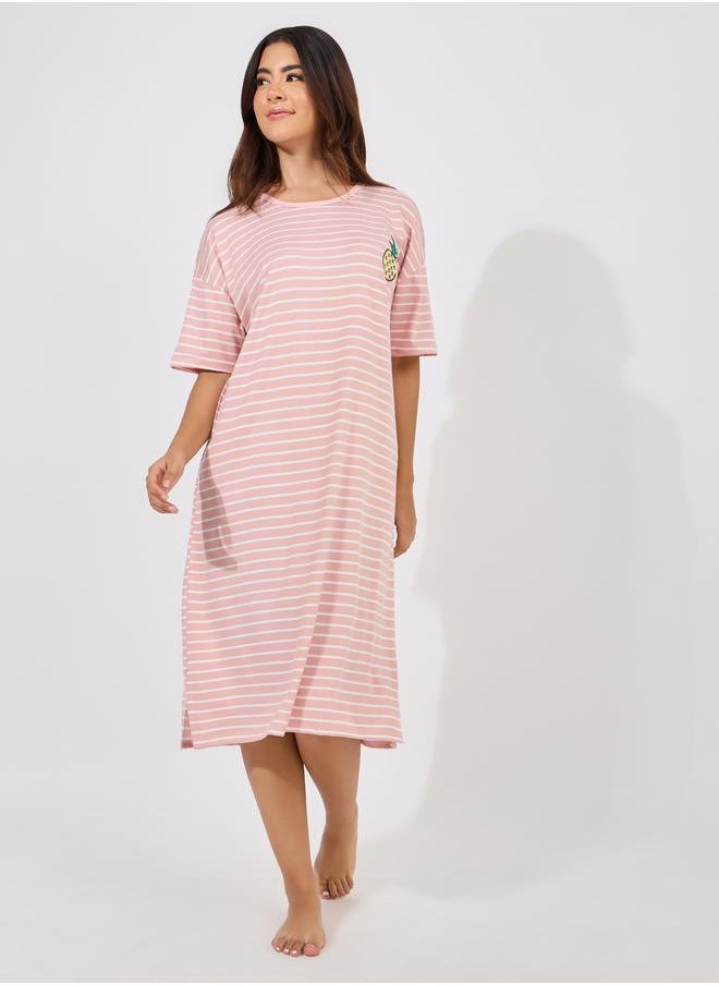 Take Two Pineapple Patch Detail Striped Sleep T-Shirt Dress  - Image 2