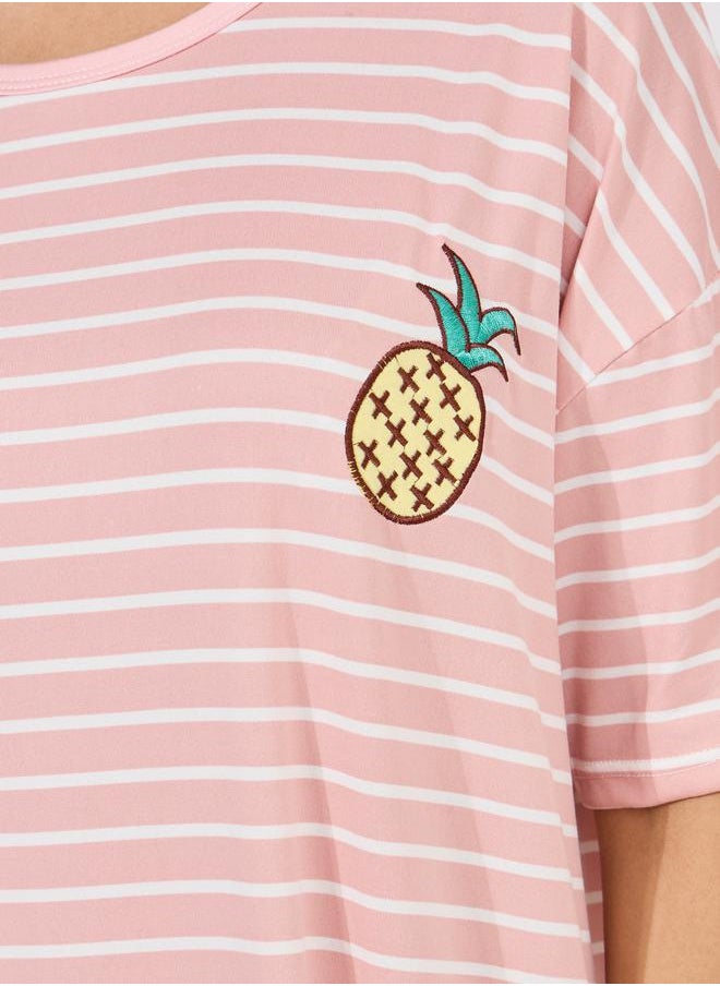 Take Two Pineapple Patch Detail Striped Sleep T-Shirt Dress  - Image 3
