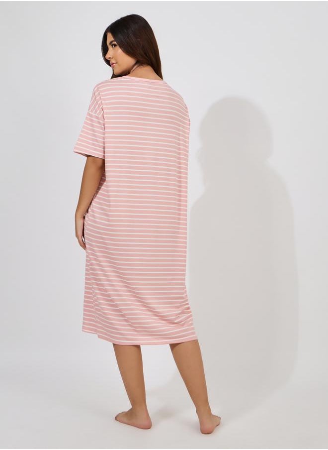 Take Two Pineapple Patch Detail Striped Sleep T-Shirt Dress  - Image 4