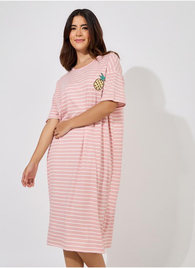 Take Two Pineapple Patch Detail Striped Sleep T-Shirt Dress  - Image 1
