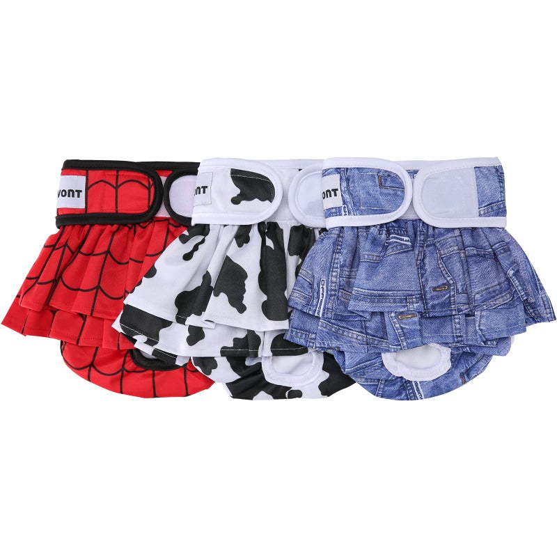 Avont 3 Pack Washable Female Dog Diapers Reusable Period Diapers Cover for Girl Doggies Heat Cycle Incontinence RedBlueWhiteS - Image 2